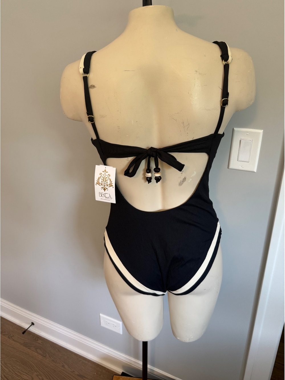 BECCA by Rebecca Virtue Black and White One-Piece Swimsuit Size Medium - Picture 9 of 15